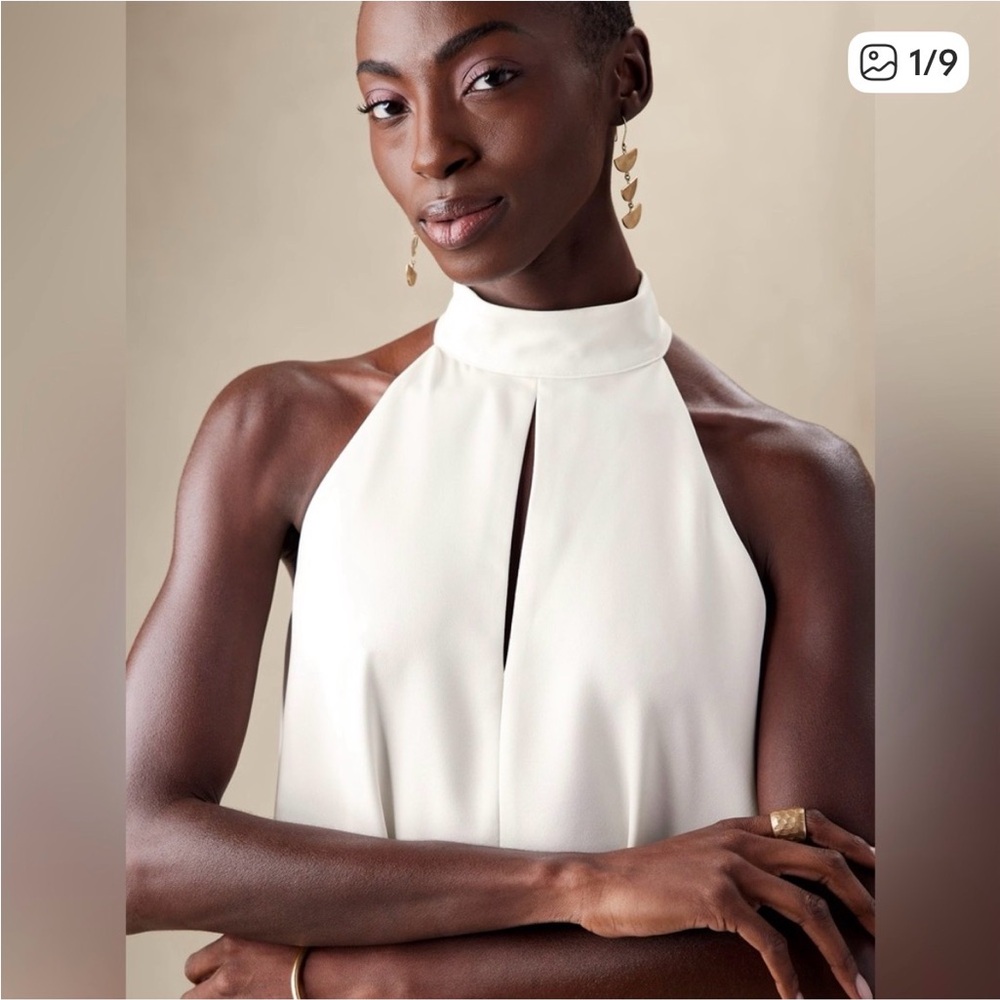Banana Republic White Keyhole Halter Blouse